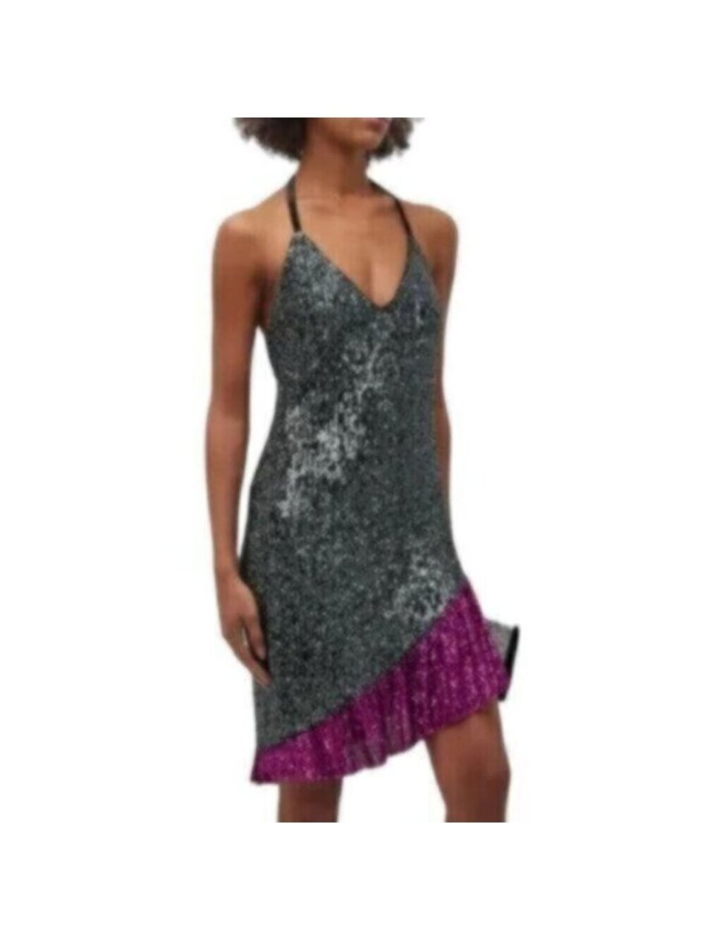 NWT One33 Social Black & Purple Sequin Colorblock Backless Halter Dress - Picture 15 of 15